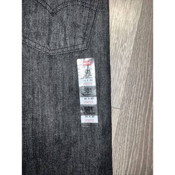 NEW Levis 501 Classic Straight BUTTON FLY 30x30 Stretch Denim Jeans Black - Picture 6 of 7